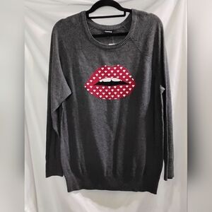 Torrid Women's Gray Knit Long Sleeve Scoop Lip Graphic Sweater Shirt Size 1X